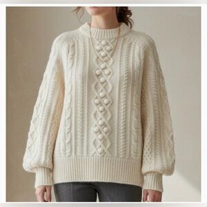 Demylee J.Crew balloon sleeve cable knit wool mohair mix sweater cult favorite S